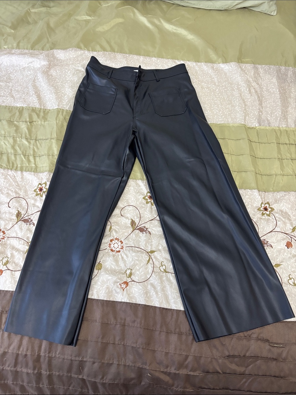 Zara Black Faux Leather Wide-Leg Trousers